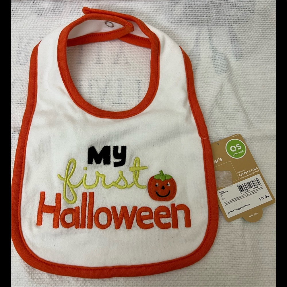 🔵4/$20 Carter’s Little Collections Baby Bib “My First Halloween” OS NWT